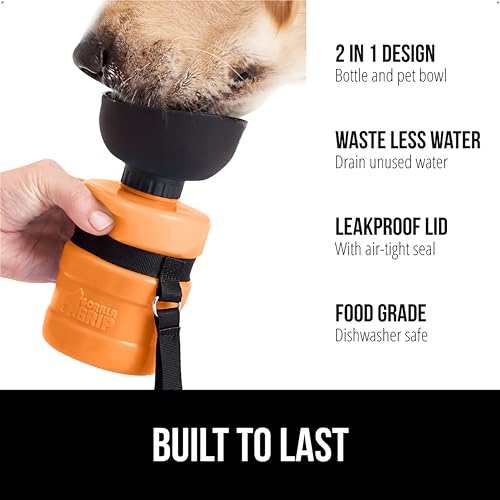 Image of GORILLA GRIP Dog Water Bottle, Portable Water Bowl Dispenser for Dogs, 12 oz Leak Proof Pet Travel Squeeze Bottles, Food Grade Silicone, To Go Puppy Essentials, Hiking Camping Trip Accessories, Orange