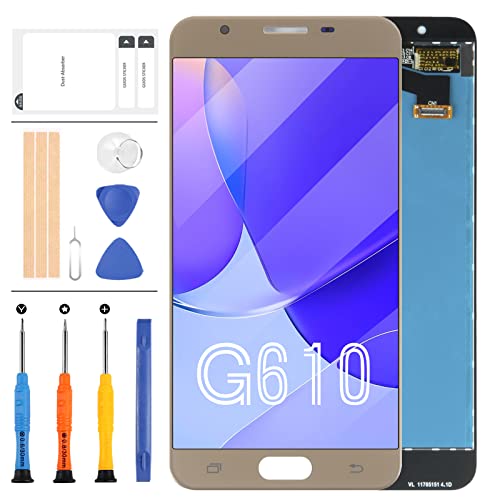para Samsung Galaxy J7 Prime G610 reemplazo de Pantalla G6100 G610F SM- G610M/DS SM-610F/DS On7 2016 LCD Pantalla táctil Matriz reemplazo digitalizador Kits de Vidrio (un Solo Agujero Dorado)