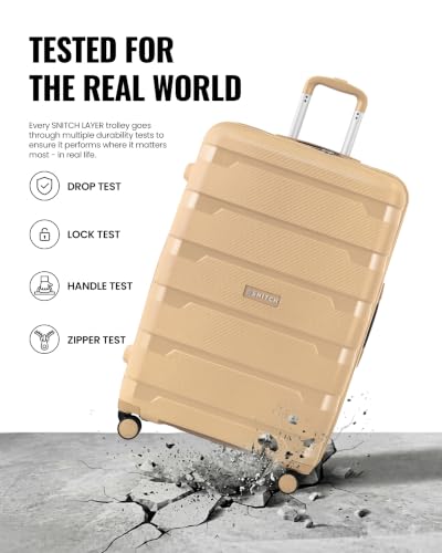 Image of SNITCH Layer 2Pc Set Beige Polypropylene Hard Travel Suitcase - Trolley Bag Set of 2 & Luggage with 8 Wheels, Premium Lock, Wet & Dry Pouch & Free Shoe Bag