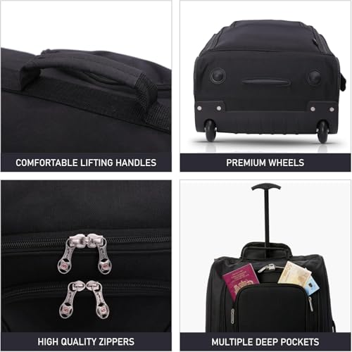 5 Cities Set of 2 Hand Luggage Set Including Ryanair Cabin Approved 21"/55cm Trolley Bag & 40x20x25 Ryanair Maximum Holdall Under Seat Flight Bag (Black + Black) - 9