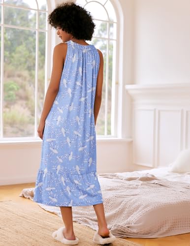 Image of Ekouaer Women's Nightgowns Long Sleeveless Night gown with Pockets Soft Ladies Nightdress