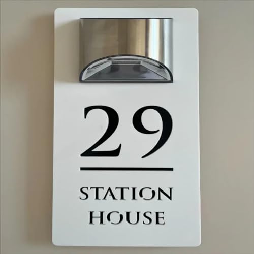 Placa solar 3D moderna personalizada para puerta, placas de números de casa personalizadas con luz solar para pared exterior, números de casa iluminados, placas y letreros (blanco y negro)