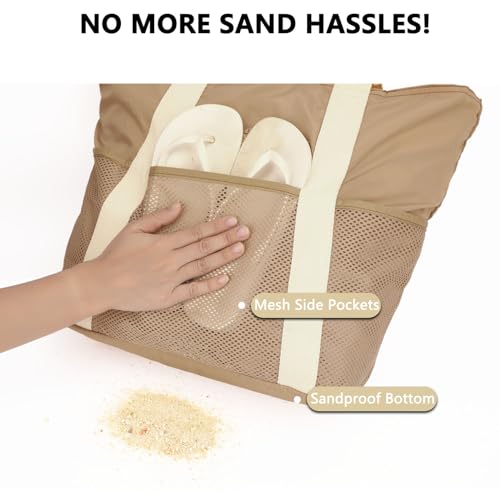 Image of Fammart Mesh Beach Bag for Women, Large Beach Toy Pool Bag with Zipper Pocket, SandProof Cruise Essentials 2026 Family Travel