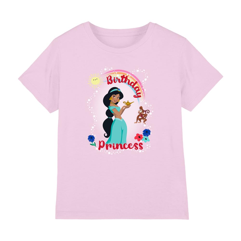 Disney Aladdin Girls Pink Aladdin Birthday Princess With Jasmine And Abu T Shirt, 7-8 Years