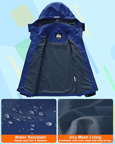 Image of Kids Rain Jacket Boys Girls Lightweight Raincoats Kids Outdoor Windbreaker Jackets with Detachable Hood