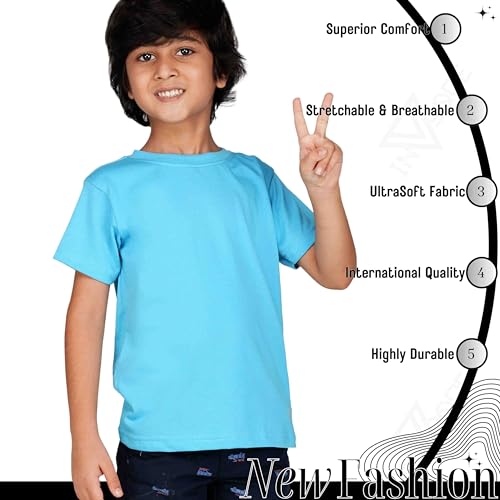 Image of Kids Round Neck Boys Tshirt | Short Sleeves | Natural Organic 100% Cotton Soft Comfortable Fabric | School Plain Color Original Branded Half Sleeve | T-Shirt for Boy Kid | Sleepwear Everyday Casual