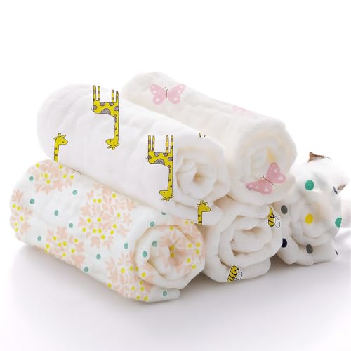 Image of Muslin Washcloths - 6 Layers Natural Cotton Baby Face Towel Soft & Breathable Reusable Wipes - Shower Gift for Registry - 11.5x11.5 Inch - Set of 5