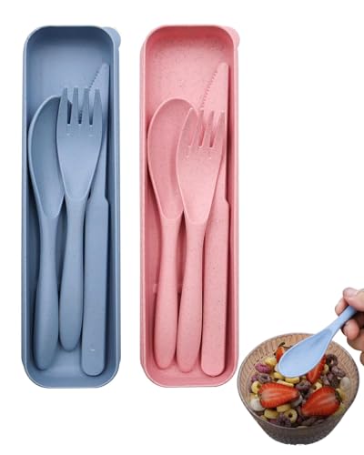 REGALO ORIGINALE E PRATICO PER OGNI OCCASIONE - Con il loro design moderno e la finitura bicolore blu nordico e rosa, questi set di posate sono un regalo elegante e utile. Sorprendi amici, famiglia o colleghi con stile e funzionalità.