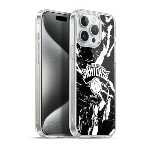Head Case Designs sous Licence Officielle NBA Marbre Noir New York Knicks Coque en Gel [Protection de Qualité Militaire] Compatible avec Apple iPhone 15 Pro...