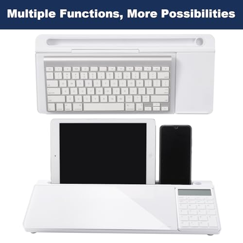 Image of Small Glass Desktop Whiteboard Dry-Erase-Board - Computer Keyboard Stand with Calculator White Board Surface Pad with Drawer, Desk Organizers with Accessories for Office, Home, School Supplies - White
