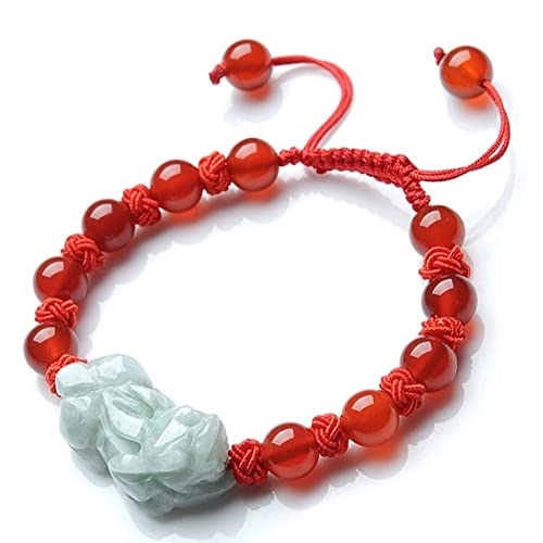 風水 ブレスレット Pixiu Pi Yao ブレスレット 天然翡翠ブレスレット レディース メンズ ラッキーチャーム ブレスレット 翡翠 宝石 中国ブレスレット 赤い紐 ブレスレット お守り、レッド、レッドメノウ