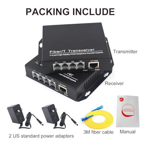 Image of POTS Telephones and Ethernet Over Fiber Optic Extenders, Universal Singlemode Fiber up to 20Km(12.4 mi) and Multimode 500m(0.31 mi) A Pair (4 Tel+10 /100M Ethernet,SC)