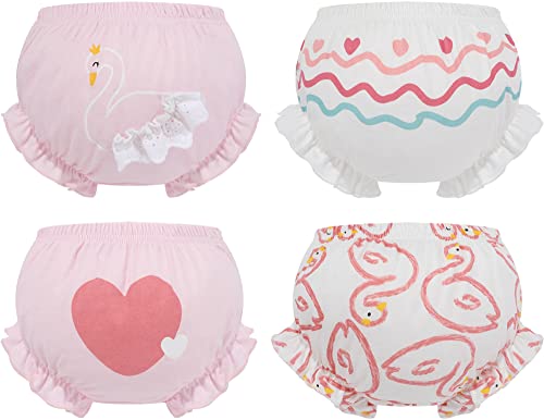 Adigau - Bragas de algodón para bebé y niña, lote de 4 bloomer – Cubrepañales con volante recién nacido – Pantalón corto para pijama de ropa interior infantil, C1., 12-24 Meses