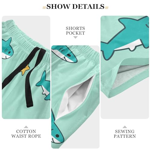 Men's Pajama Shorts Shark Star Green Athletic Pajama Sleep Bottoms with Pockets 23042394