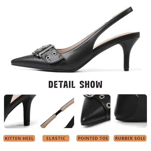 Eteridrey Kitten Heels for Women Pointed Close Toe Elastic Slingback Heel Comfortable Sexy Pumps Party Office Dress Shoes3