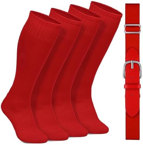 2 Pairs Baseball Socks and Belt Cotton Adjustable Youth Baseball Softball Socks Belt for Boys Girls