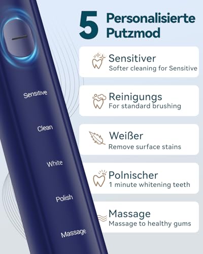 Elektrische Zahnbürste Schallzahnbürste für Erwachsene - Whitening Ultraschall Zahnbürste...