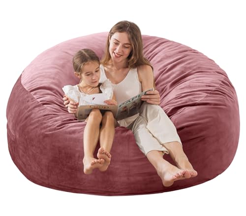 Image of 5 ft Bean Bag Chair, Bean Bag Chairs for Adults,5 Foot,Pink | Memory Foam Filling,Beanbag Sofa for Living Room,Ultra Soft Velvet Cover,Convenient Pocket & Pull-Handle