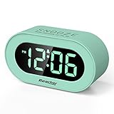 REACHER Kid's Alarm Clock for Bedroom, Mint Green LED Digit, 0-100% Dimmer, Outlet Powered, Adjustable Volume, Simple to Set and Use, Snooze, Small Size for Desk