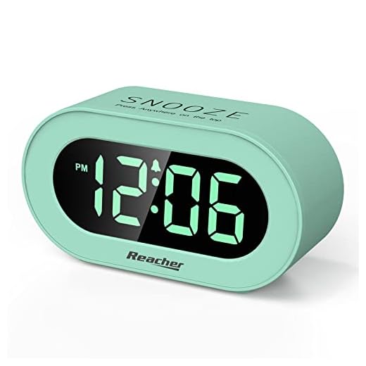 REACHER Kid's Alarm Clock for Bedroom, Mint Green LED Digit, 0-100% Dimmer, Outlet Powered, Adjustable Volume, Simple to Set and Use, Snooze, Small Size for Desk