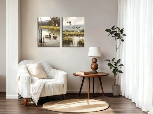Image of Frimeeme 2 Pcs Vintage Mallard Duck Canvas Wall Art, 12x16 Inches