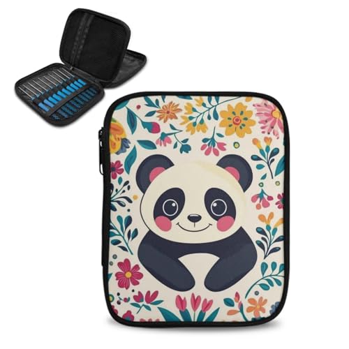Image of Cute Panda Crochet Hook Case Crochet Hook Holder Portable Storage Bag with Web Pockets Suitable for Needles /Knitting Accessories