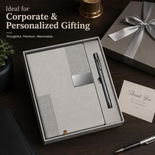 Image of Teak Wood Customized Diary With Pen - 2 in 1 Combo for Corporate Gifts Ideas, Office Diary With Name - Ideal Corporate Gifts for Employees, Premium Dirayi Pen Combo for CorporateGifts Grey Colour