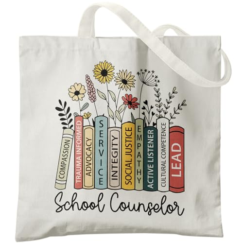 Veqzc Counselor Canvas Tote Bag for Women Counselor Appreciation Gifts Counselor Therapist Gifts for Women Boho Floral Reusable Grocery Bags Shopping Bags