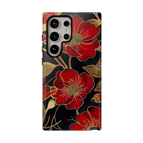 Coque Samsung S24 Ultra florale rouge et dorée : l'élégance d'une protection brillante