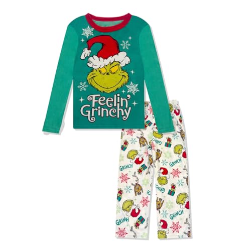 Dr. Seuss The Grinch Pajamas 2-Piece Matching Set - Cozy Christmas PJs Loungewear for Toddlers & Big Kids Boys Girls - Official License Green White