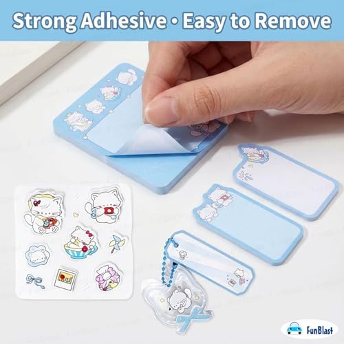 Image of FunBlast Cute Cat Sticky Notes - Cat Memo Pad, Kawaii Sticky Note for Kids & Girls, Self Adhesive Notes and Bookmark, Stationery Gift for School, Office & Personal Use (Blue-)