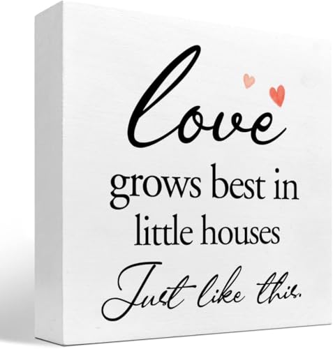 5x5 Inch Warm Tiny Home Wooden Block Sign, Small house
