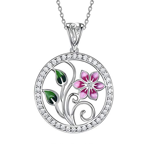 Colliers Fille de Maman Argent Sterling émaillé : pendentif fleur ronde et zircone cubique