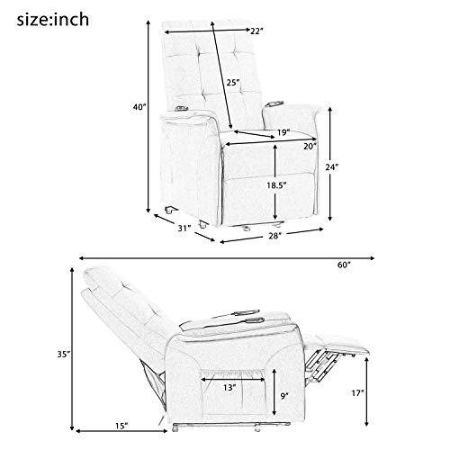 Power Lift Recliner With Massage & Vibration Electric Recliner Chair Massage Sofa Microfiber Fabric Living Room Chair With Side Pockets And Remote Control #TOP6