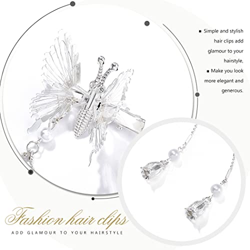 Bartosi Silver Butterfly Hair Pins Butterfly Hair Clips Tassel Hair Barrettes Metal Butterfly Hairpins Bride Wedding Head Pieces Hair Accessories For Women Girls (Pack Of 2) #TOP3