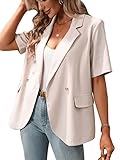SweatyRocks Women's Casual Blazer Short Sleeve Open Front Notch Lapel Loose Work Office Suit Blazer Jackets Apricot X-Large