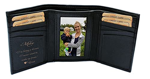 A & L Engraving Personalized Men's Black Leather Tri Fold wallet Ships form USA3