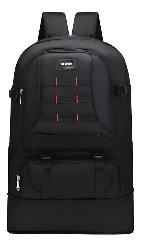 Mochila Tática Impermeável, 60 Litros, Expansível, Multiuso para Aventura e Trilhas, Preta