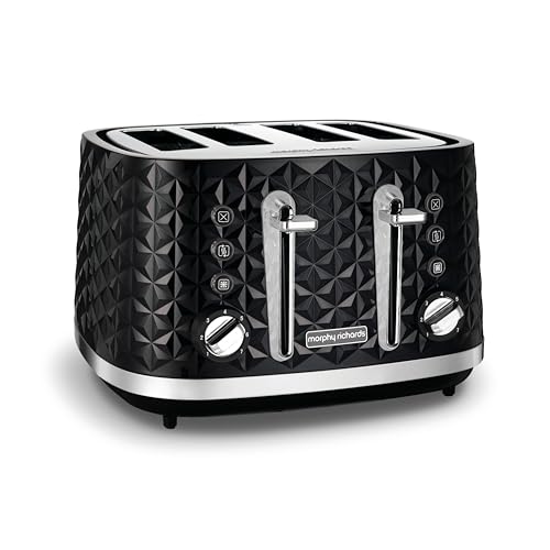 Morphy Richards Vector 4 Slice Toaster High Gloss Geometric Design Defrost and Reheat Variable Width Slots Removeable Crumb Tray Black 248131