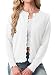 GRECERELLE Strickjacke Damen Kurz mit Rundhals und Knöpfen Leichte Langarm Cardigan Casual Wellenförmiger Rippensaum Strickjacken für Damen (Weiß, XL)