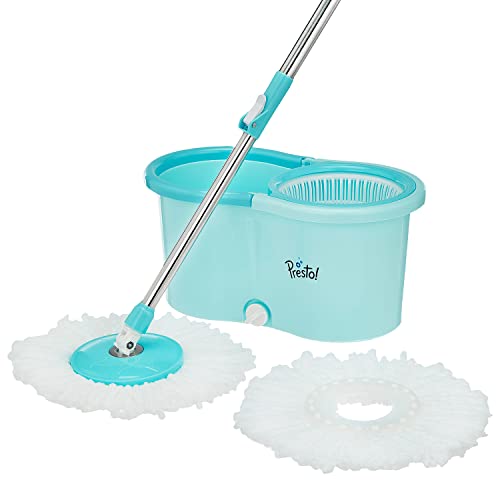 Amazon Brand - Presto! Spin Mop with Plastic Bucket Set, Blue Amazon Brand - Presto! Spin Mop with Plastic Bucket Set, Blue