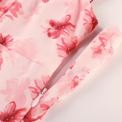 Image of Belle Poque Sun Dresses for Women Spring Summer Floral Midi Flowy Spaghetti Ruffle Wedding Guest Tea Party Dress