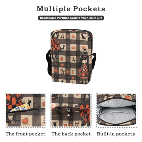 Halloween Checkerd Cute Cartoon messenger bag for men over the shoulder bags for men Cross Body Purses Adjustable Strap for Outdoor Daily Shopping2