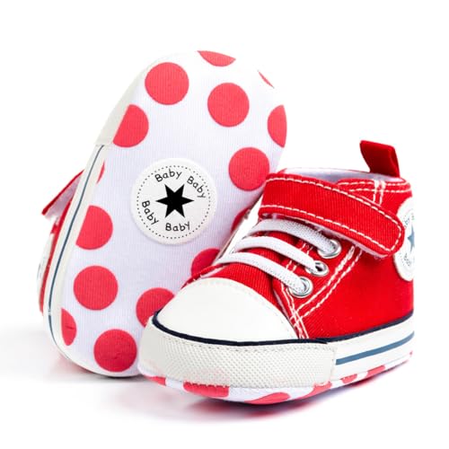 Image of Unisex Baby Girls Boys Canvas High-top Shoes, Newborn Infant Anti-Slip Soft Sole Frist Walking Breathable Sneakers