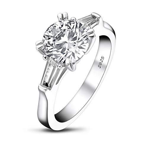 AINUOSHI 2 CT Solitaire Engagement Ring Baguette 3-Stone Cubic Zirconia CZ in Rhodium Gold Plated Sterling Silver for Women | Excellent Cut, D Color, FL Clarity2