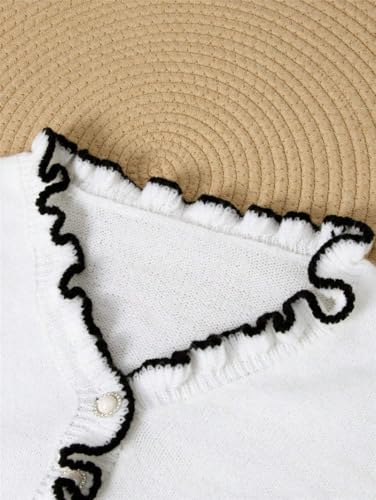 Women's Ruffle V Neck Long Sleeve Sweater Contrast Color V Neck Pearl Beaded Button Sweater Knitted Pullover Tops4