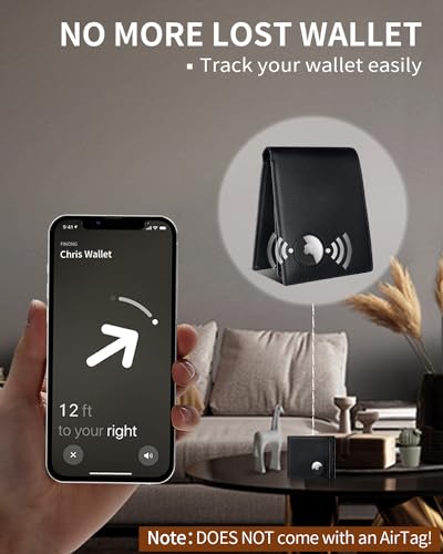 Image of Serovi AirTag Wallet for Men Bifold Wallet with AirTag Holder RFID Blocking Wallet With 2 ID Window and 12 Cards Holders Gift Box (Airtag Not included)