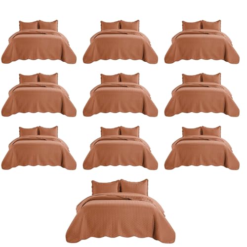 IR Imperial Rooms Twin Quilt Bedding Set (68” x 86”) - Bulk Pack of 10 Wholesale for Hotels, Guest Bedroom & Airbnbs - Lightweight Microfiber Reversible Embossed Quilts Bedspreads (Rust)