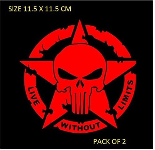 A157.2 Skull Wall Car Bike Sticker, 11.5 x 11.5 cm, RED