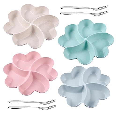 Snack Tray, 4 PCS Multi Use Compartment Trays, 4 Compartment Snack Plate with 4 PCS Tainless Fruit Fork Reusable Snack Tray for Family Restaurant Gathering Party Fruit Dessert Snacks 23 X 3 cm